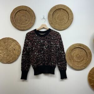 $550 Isabel Marant Black Gray Red Leopard Print Mohair Wool Knit Sweater 38 / 6
